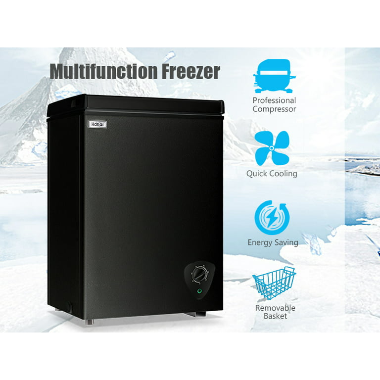 Kummin 3,5 cu.ft Kompakt frys Frysskåp Fristående WANAI Toppdörrsfrys Justerbar 7 termostat och löstagbar korg, svart