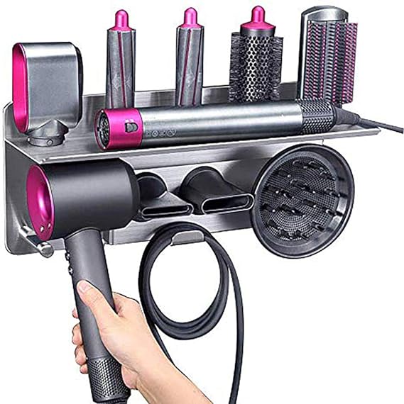 Hårfönhållare kompatibel med Dyson Supersonic Hårfön kompatibel med Dyson Airwrap Styler Förvaring 2in1 väggmonterat stativ passar lockar diffusor 2 munstycken för badrum sovrum salong