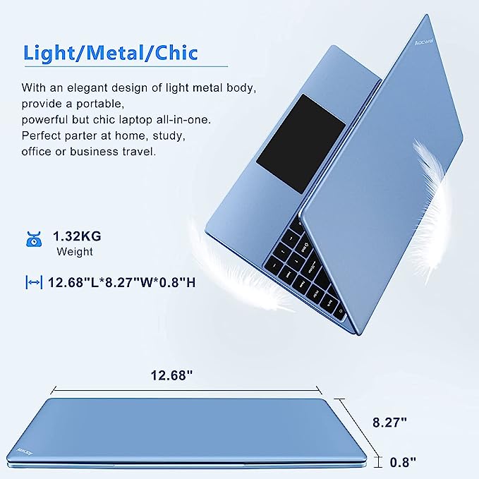 Aocwei bärbar dator 14" Celeron N4020 upp till 2,8 GHz Windows 10, 6 GB + 128 GB SSD-expansion, traditionell bärbar dator med 1080P FHD, DUAL WiFi Bluetooth 4.2 Full Metal Notebook med trådlös mus - blå