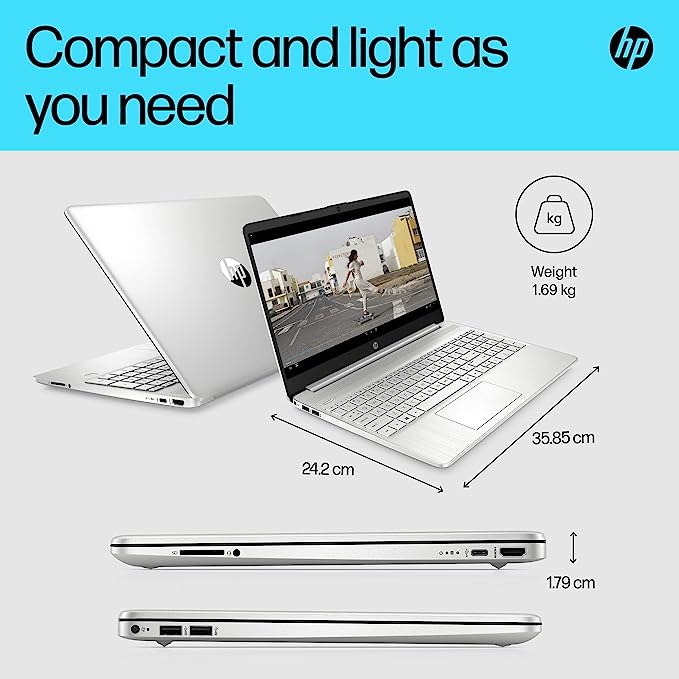 HP 15,6-tums bärbar PC med full HD 15s-fq2016sa, Intel i5, 8 GB RAM, 512 GB SSD, Windows 11 - Naturligt silver