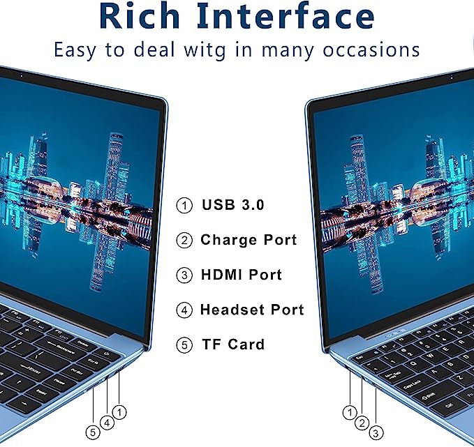 Aocwei bärbar dator 14" Celeron N4020 upp till 2,8 GHz Windows 10, 6 GB + 128 GB SSD-expansion, traditionell bärbar dator med 1080P FHD, DUAL WiFi Bluetooth 4.2 Full Metal Notebook med trådlös mus - blå