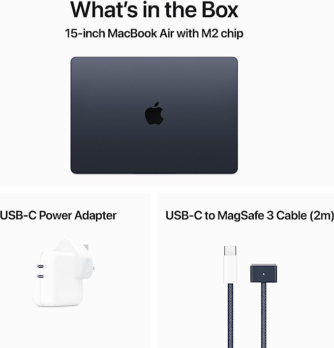Apple 2023 MacBook Air bärbar dator med M2-chip: 15,3-tums Liquid Retina-skärm, 8 GB RAM, 512 GB SSD-lagring, bakgrundsbelyst tangentbord, 1080p FaceTime HD-kamera, Touch ID. Fungerar med iPhone/iPad; Midnatt