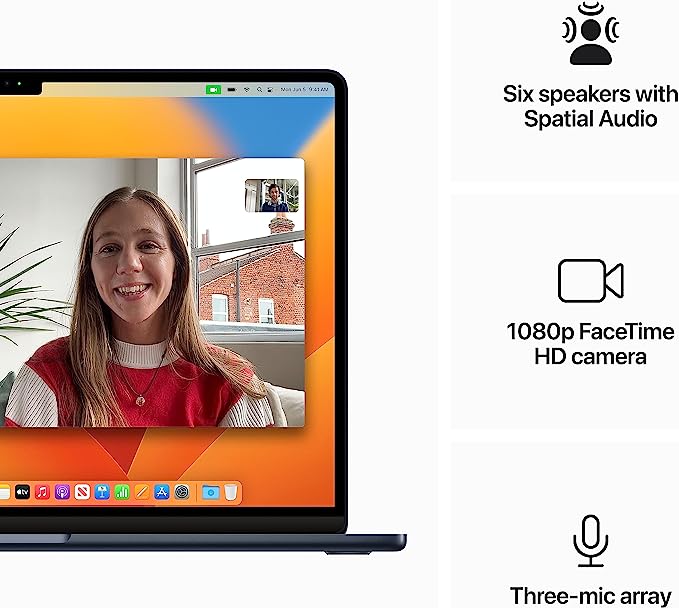 Apple 2023 MacBook Air bärbar dator med M2-chip: 15,3-tums Liquid Retina-skärm, 8 GB RAM, 512 GB SSD-lagring, bakgrundsbelyst tangentbord, 1080p FaceTime HD-kamera, Touch ID. Fungerar med iPhone/iPad; Midnatt