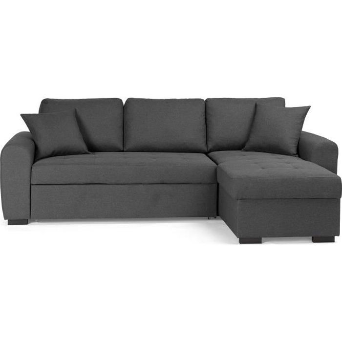 Vändbar hörnsoffa med bädd, 4 sittplatser - Grått tyg - L 244 x D 151 x H 90 - HAMILTON