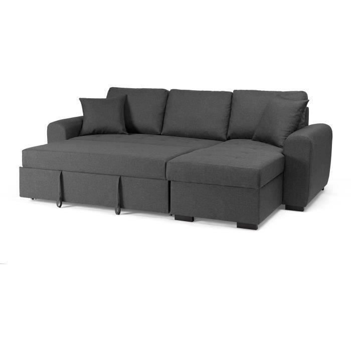 Vändbar hörnsoffa med bädd, 4 sittplatser - Grått tyg - L 244 x D 151 x H 90 - HAMILTON