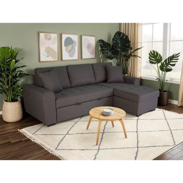 Vändbar hörnsoffa med bädd, 4 sittplatser - Grått tyg - L 244 x D 151 x H 90 - HAMILTON