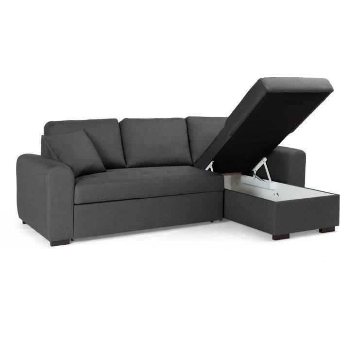 Vändbar hörnsoffa med bädd, 4 sittplatser - Grått tyg - L 244 x D 151 x H 90 - HAMILTON