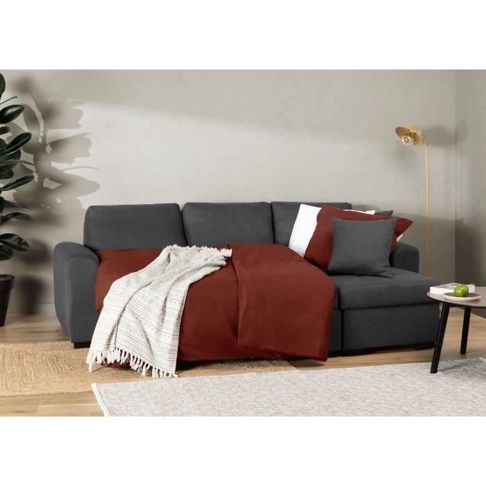 Vändbar hörnsoffa med bädd, 4 sittplatser - Grått tyg - L 244 x D 151 x H 90 - HAMILTON