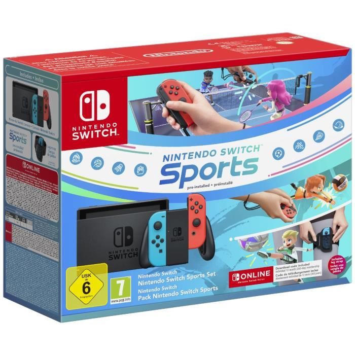 Nintendo Switch Konsol • Neonblå & Neonröd + Nintendo Switch Sports (Förinstallerat) + 12 månaders NSO-abonnemang (Kod)