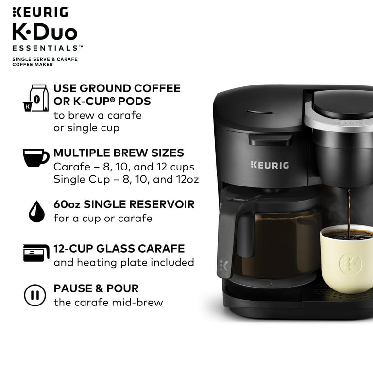 Keurig K-Duo Essentials svart kaffebryggare med K-koppar för en enda servering, svart