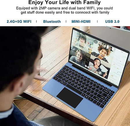 Aocwei bärbar dator 14" Celeron N4020 upp till 2,8 GHz Windows 10, 6 GB + 128 GB SSD-expansion, traditionell bärbar dator med 1080P FHD, DUAL WiFi Bluetooth 4.2 Full Metal Notebook med trådlös mus - blå