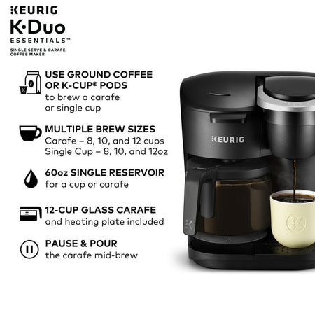 Keurig K-Duo Essentials svart kaffebryggare med K-koppar för en enda servering, svart