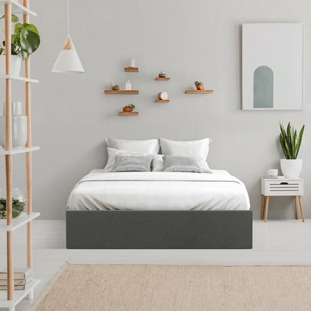 ECLIPSE Vuxensäng med förvaringsutrymme - Mörkgrått tyg - Bäddsoffa inkluderad - B 140 x L 190 cm